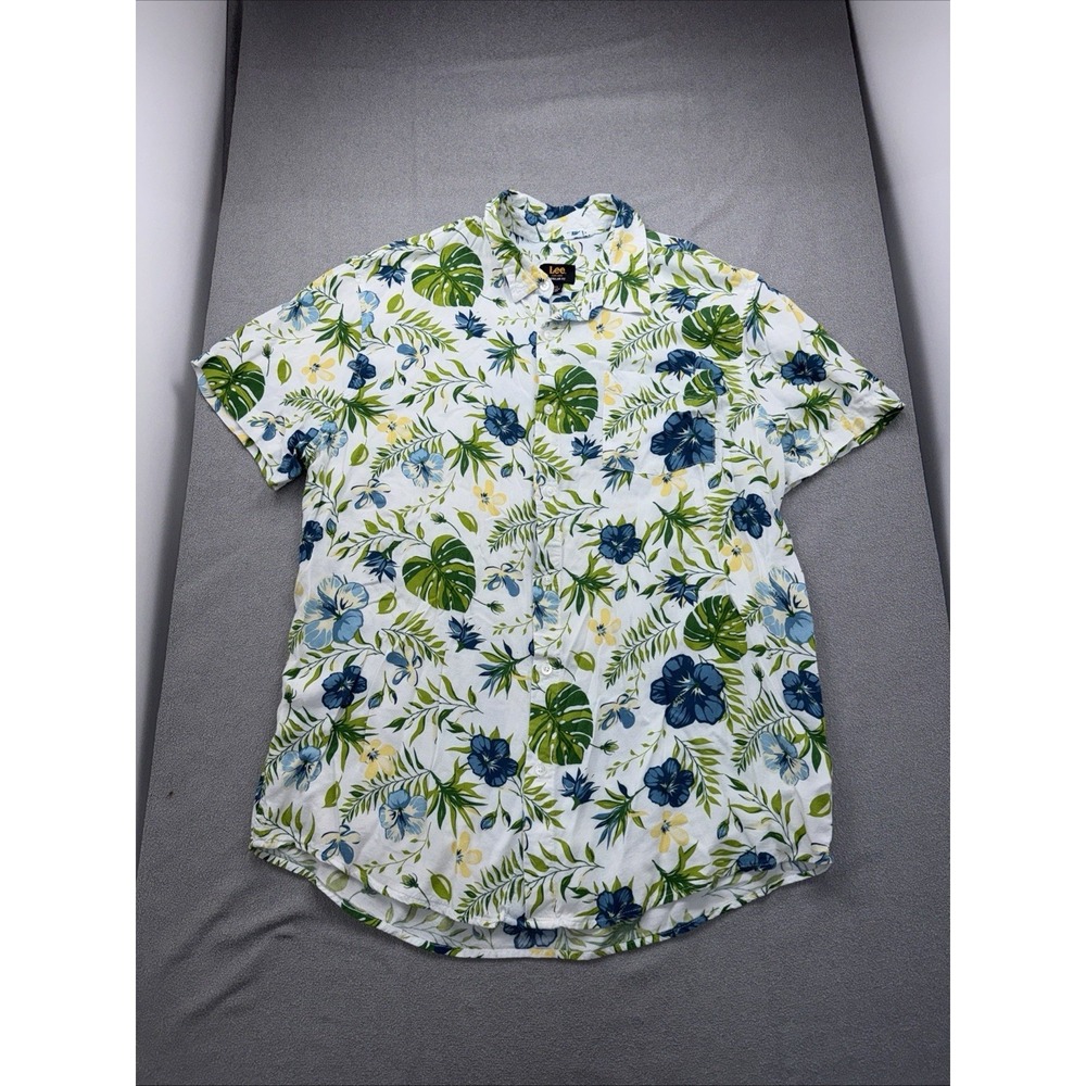 Lee Men's Casual Hawaiian‎  Tropical Leaf Button Up Shirt XL